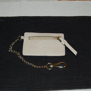 Beige Keychain With Gold Chain  4 x 2 1/2"   8" Gold Tone Clip Chain